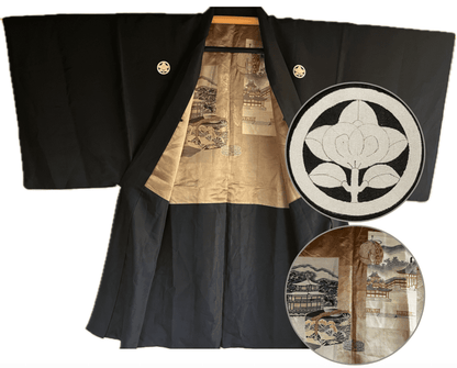 Men’s Antique Japanese Haori Tachibana Montsuki Kinkakuji & Jinja Kyoto