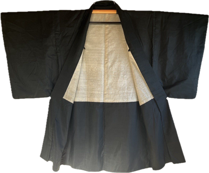 Men’s Antique Summer Black Silk Haori with 3 Takenaka Kamon