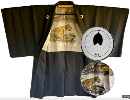 Men's Haori antique - Agarifuji Montsuki Tiger VS Dragon