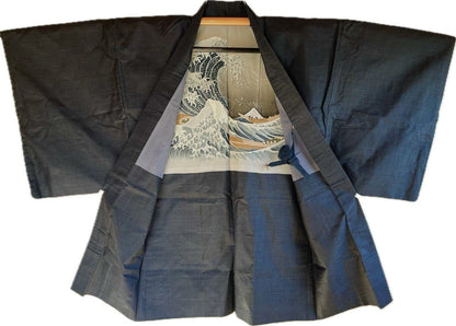 Rare Haori for Men – Nami Hokusai | Authentic Japanese Silk Tsumugi Haori